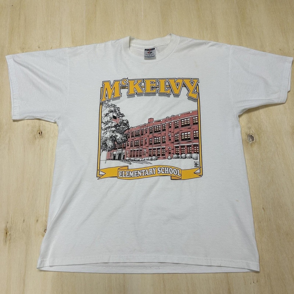 Vintage McKelvy Elementary School Jerzees Shirt Mens Large White Tee T-Shirt